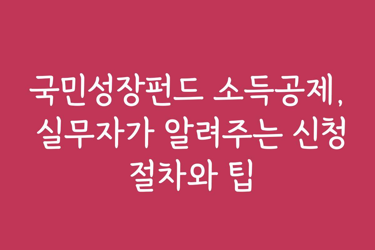국민성장펀드 소득공제, 실무자가 알려주는 신청 절차와 팁