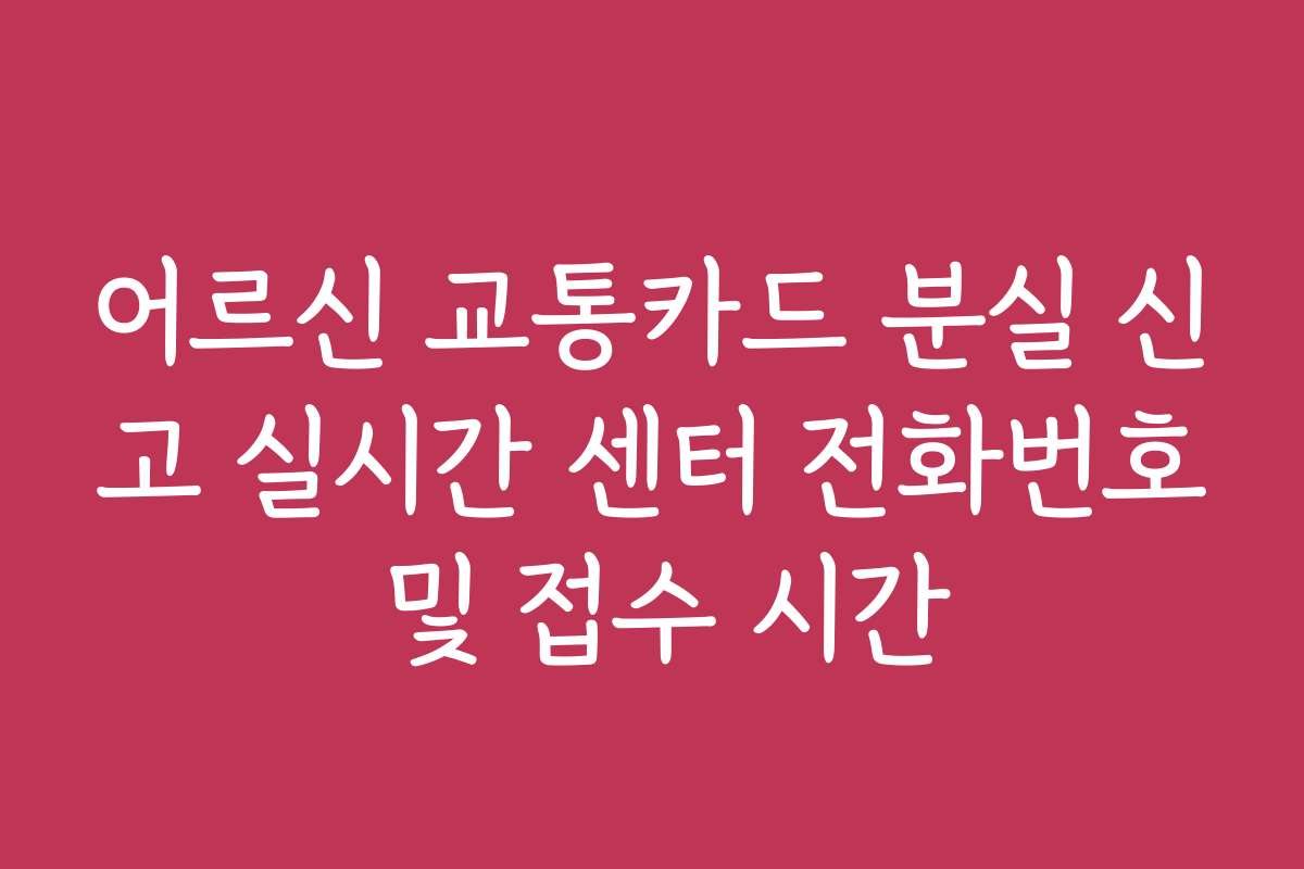 어르신 교통카드 분실 신고 실시간 센터 전화번호 및 접수 시간