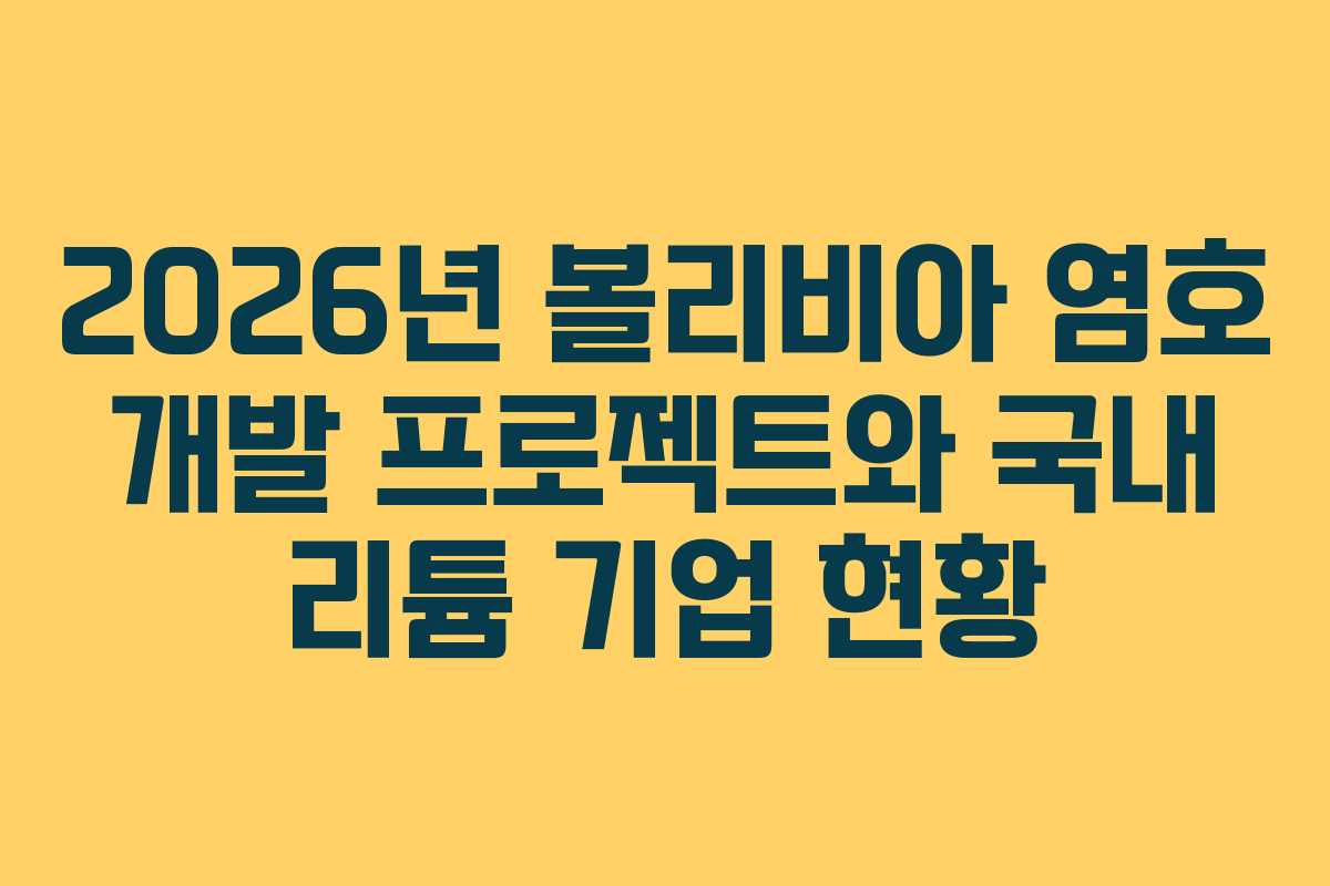 2026년 볼리비아 염호 개발 프로젝트와 국내 리튬 기업 현황 2026년 볼리비아 염호 개발 프로젝트와 국내 리튬 기업 현황