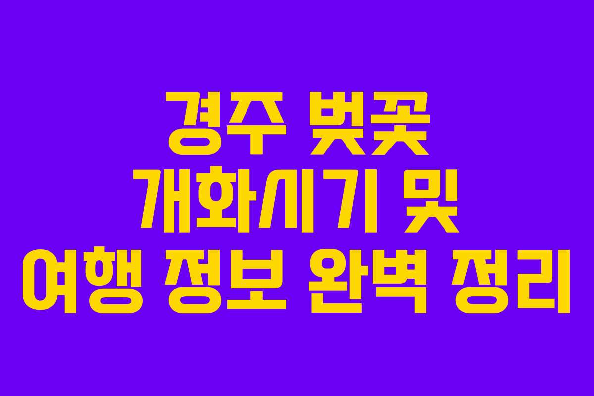 경주 벚꽃 개화시기 및 여행 정보 완벽 정리