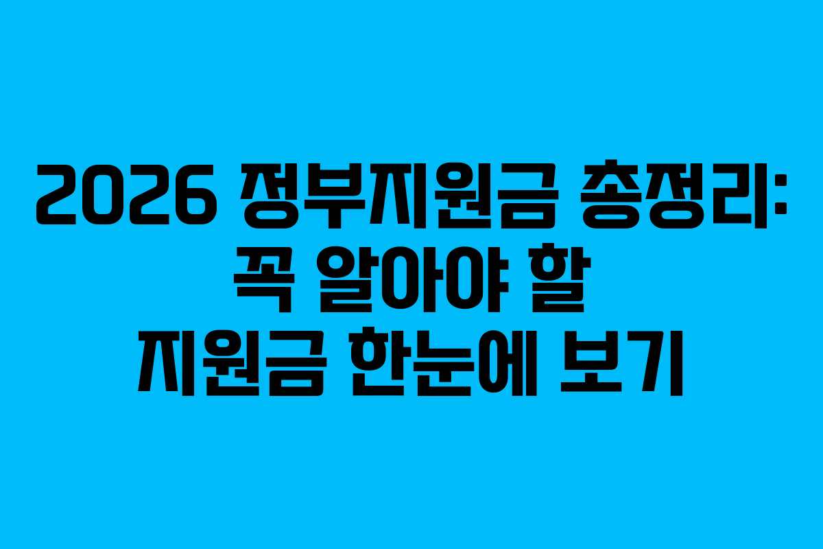 2026 정부지원금 총정리: 꼭 알아야 할 지원금 한눈에 보기