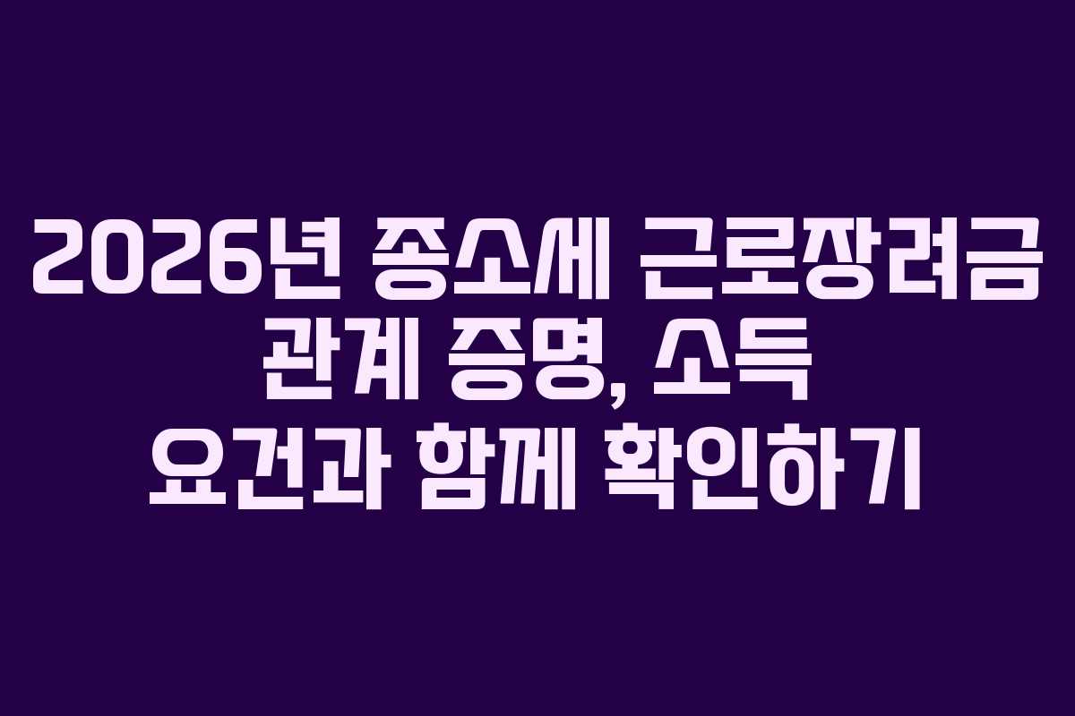 2026년 종소세 근로장려금 관계 증명, 소득 요건과 함께 확인하기