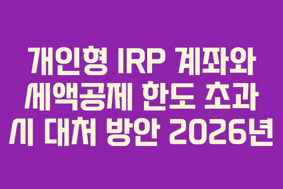 개인형 IRP 계좌와 세액공제 한도 초과 시 대처 방안 2026년