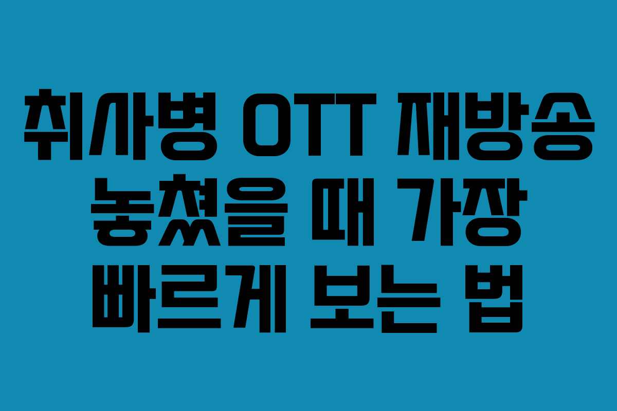 취사병 OTT 재방송 놓쳤을 때 가장 빠르게 보는 법