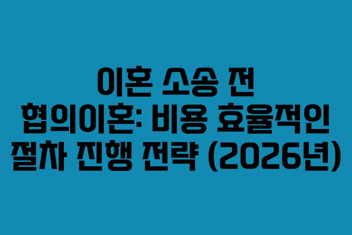 이혼 소송 전 협의이혼: 비용 효율적인 절차 진행 전략 (2026년)